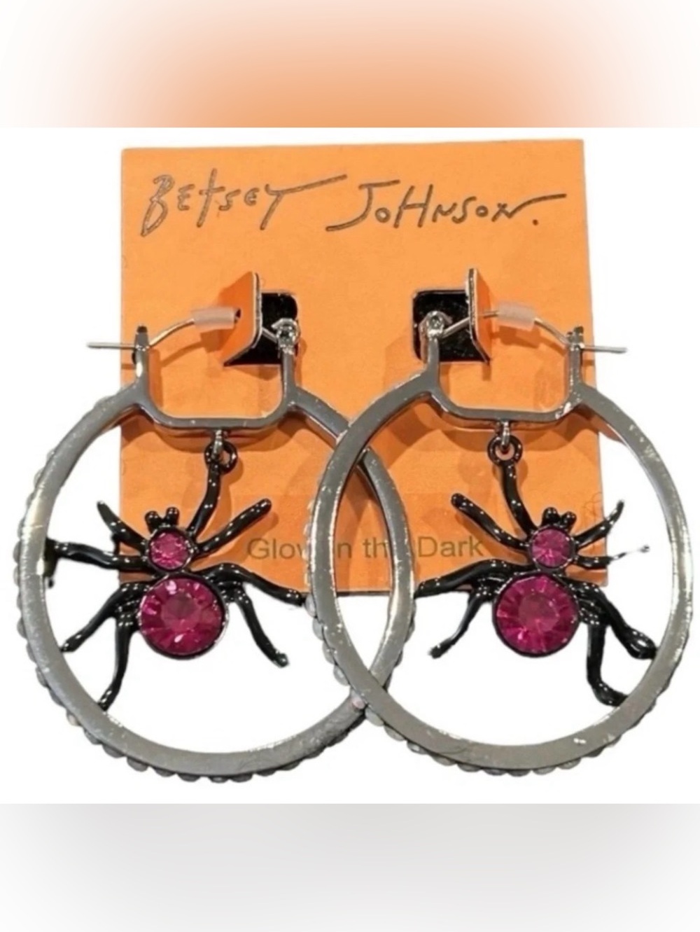 BETSEY JOHNSON Halloween Orbital Spiders Crystal-Studded Hoop Earrings NEW NWT